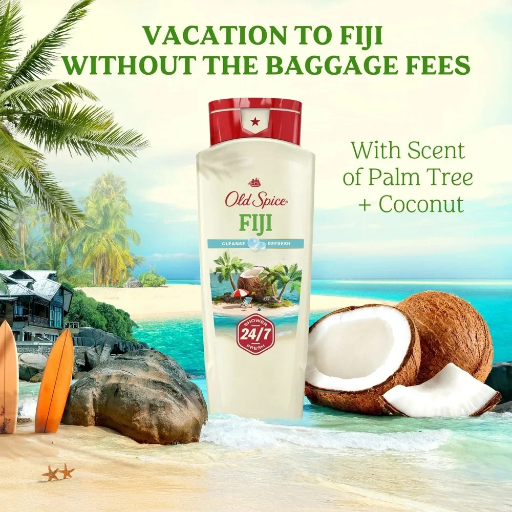 Old Spice Fiji with Palm Tree Body Wash for Men Palm Tree & Coconut 30oz (2 Pk)